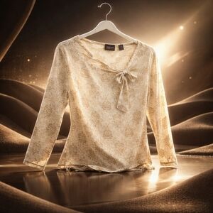 New York & Company Cream Patterned Blouse